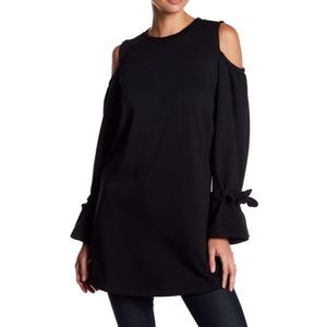 Lush Black Cold Shoulder French Terry Knit Dress